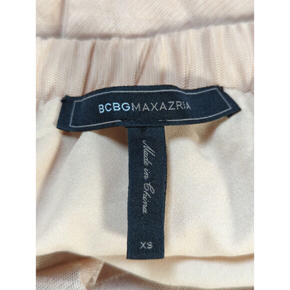 BCBGMAXAZRIA Pleated Skirt Nude Beige Textured A Line Mini Womens XS - Picture 2 of 11